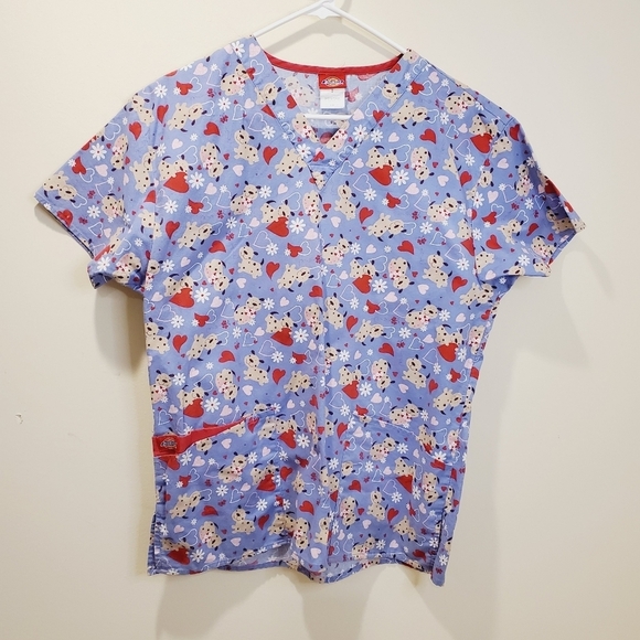 Dickies Women's Heart and Dogs Print Scrub top size S - Picture 2 of 10